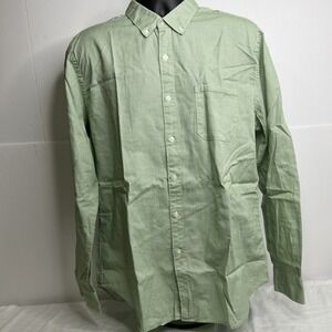 Trenery French Linen Shirt Men's XL Green Checkered Button Down Lightweight‎
